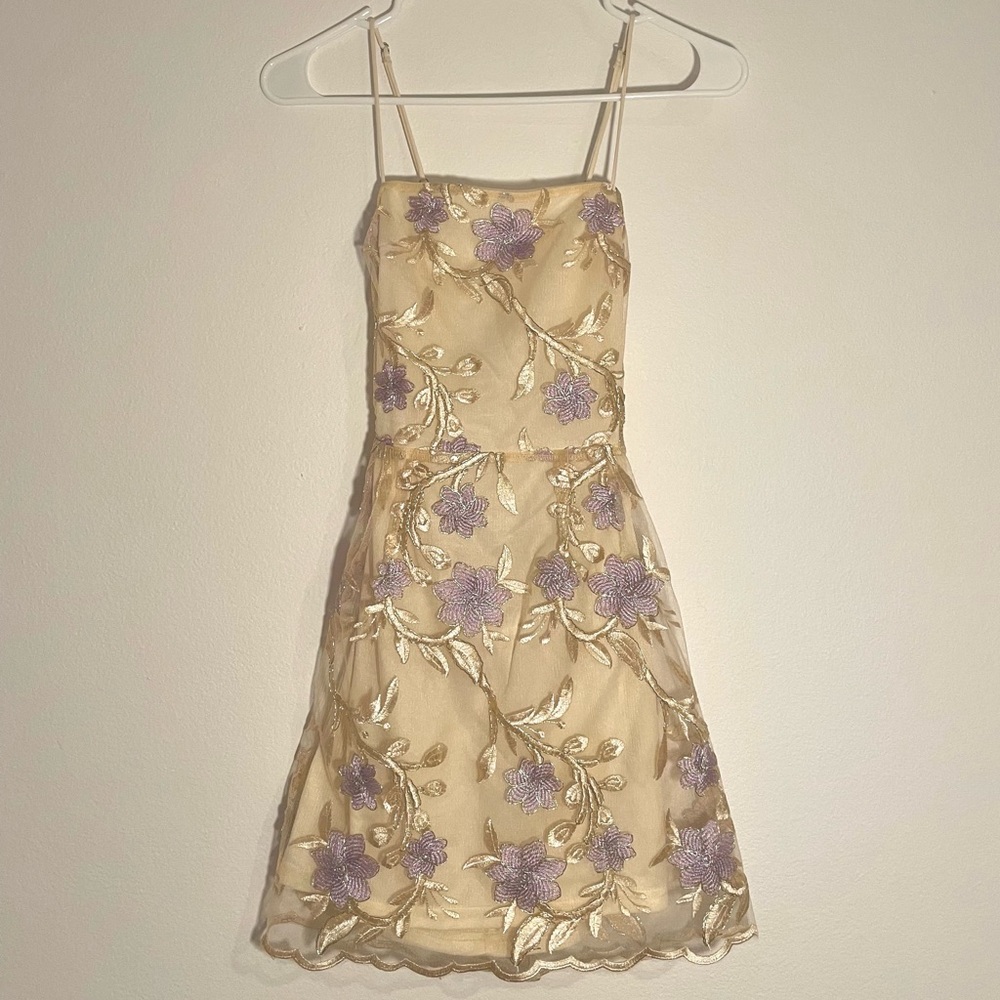 Lucy in the Sky Amari Gold Floral Mesh Dress